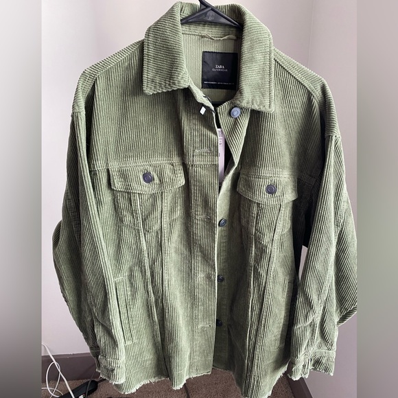 ZARA Oversized Corduroy Shirt Jacket Shaket Outwear Blazer Khaki Olive Green XS - Picture 4 of 14